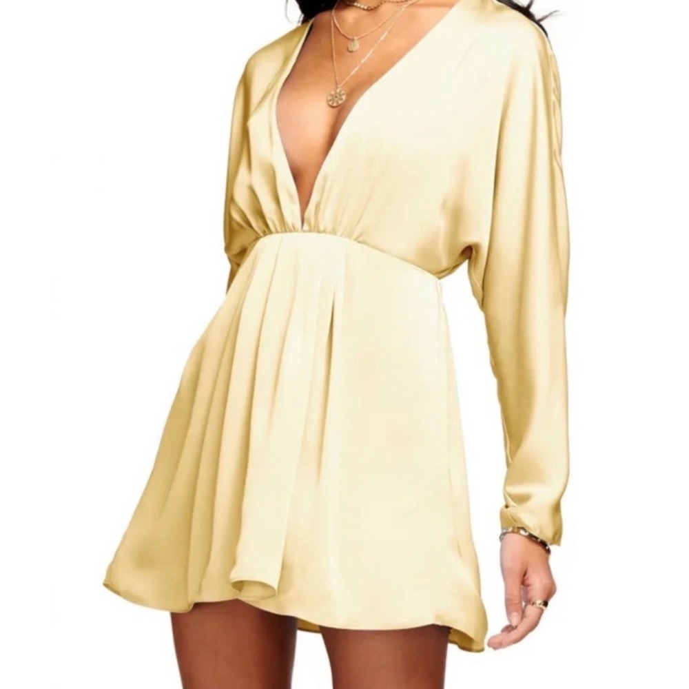 Ramy Brook Tanya Plunge Neck Satin Mini Dress Womens Size 00 Butter Yellow